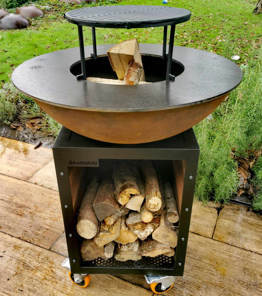 Barbecue Brasero Plancha 70 cm structure acier et bois exotique