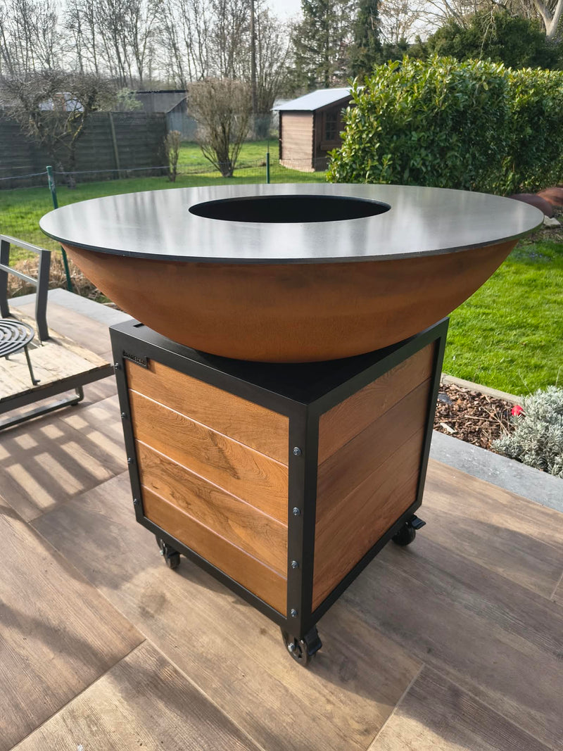 Le Passe Partout — brasero plancha 100 cm sur roulettes freinées