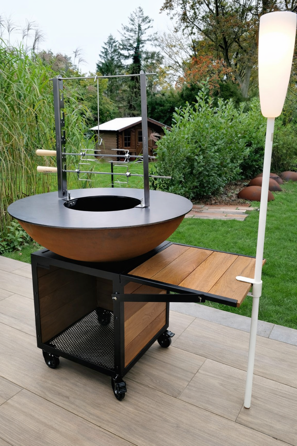 Le Tout en un — Brasero plancha 100cm avec table dépliante Brareseau