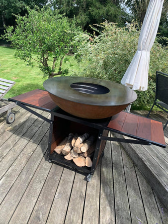 Grande cuve acier corten 100 cm avec plancha et son support en